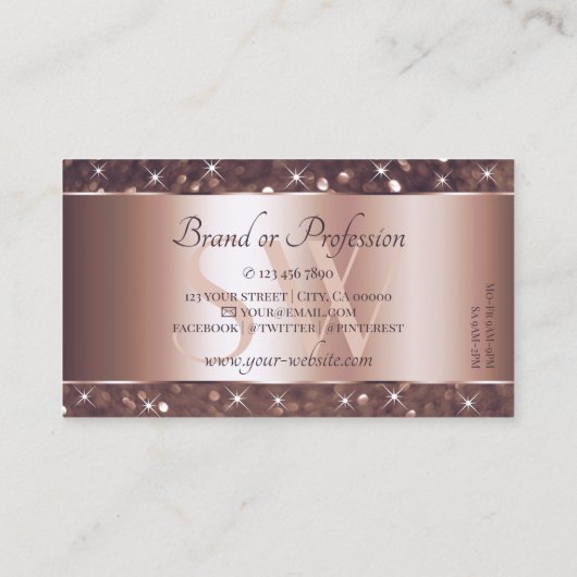 Moderne Roos Gold Glitter Sparkle Stars Monogram Visitekaartje (Achterkant)