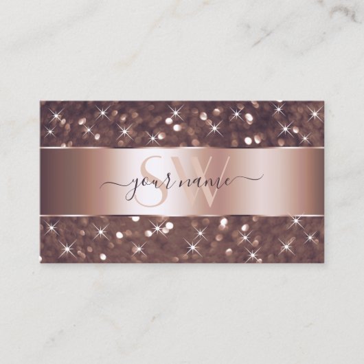 Moderne Roos Gold Glitter Sparkle Stars Monogram Visitekaartje (Voorkant)