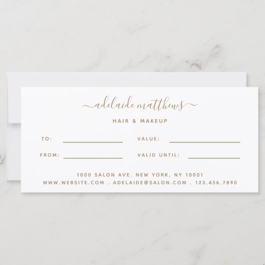 Moderne Roos Gold Glitter Stylist Cadeaubon (Achterkant)