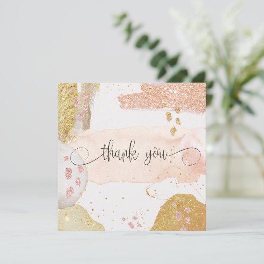 Moderne Roos Gold Glitter Waterverf Hartelijk dank Bedankkaart (Staand voorkant)