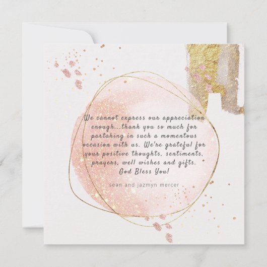 Moderne Roos Gold Glitter Waterverf Hartelijk dank Bedankkaart (Achterkant)