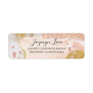 Moderne Roos Gold Glitter Waterverf Return Address Etiket