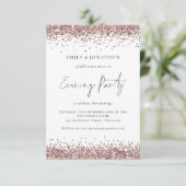 Moderne Roos Gold Glitter Wedding Evening Party Kaart (Staand voorkant)