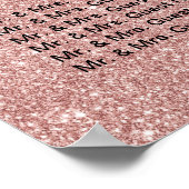 Moderne Roos Gold Glitter Wedding Seating Chart Poster (Hoek)