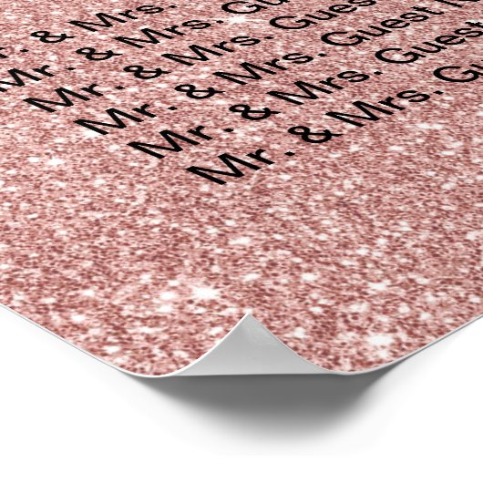 Moderne Roos Gold Glitter Wedding Seating Chart Poster (Hoek)