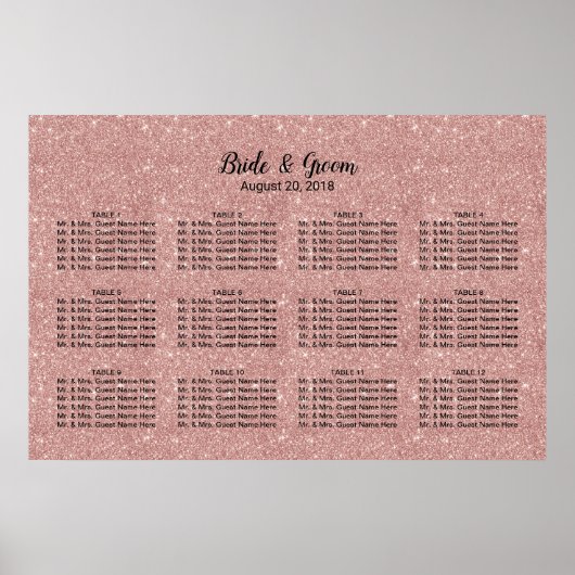 Moderne Roos Gold Glitter Wedding Seating Chart Poster (Voorkant)