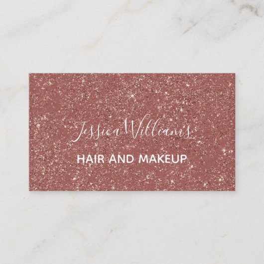 Moderne Roos Gold Glitter White Script Hair Makeup Visitekaartje (Voorkant)