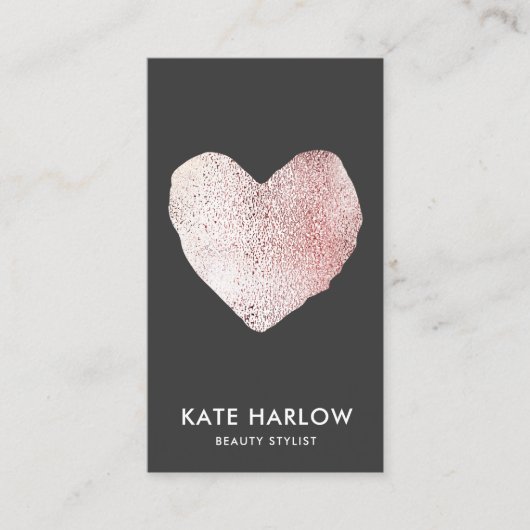 Moderne Roos Gold Heart Black Makeup Artist Visitekaartje (Voorkant)