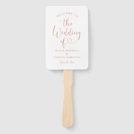 Moderne Roos Gold Heart Script Wedding Ceremony Handwaaier (Voorkant)