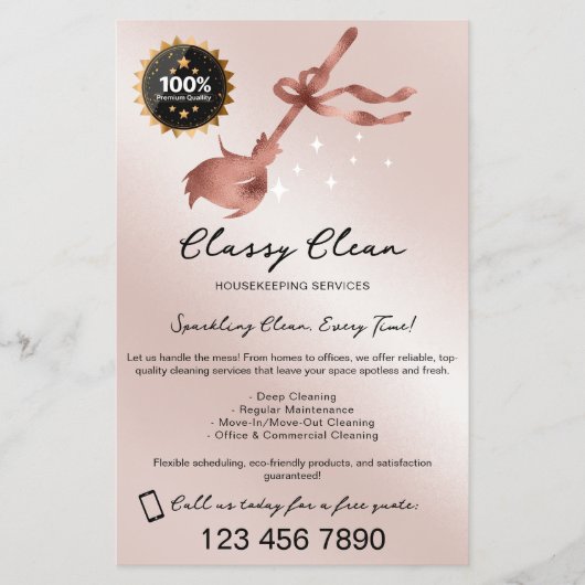 Moderne Roos Gold huishoudelijke schoonmaakdienste Flyer (Voorkant)