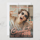 Moderne Roos Gold legant Script 2 Foto Afstuderen Aankondiging (Voorkant)