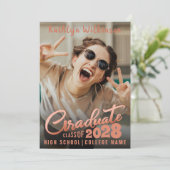 Moderne Roos Gold legant Script 2 Foto Afstuderen Aankondiging (Staand voorkant)