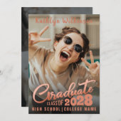 Moderne Roos Gold legant Script 2 Foto Afstuderen Aankondiging (Voorkant / Achterkant)