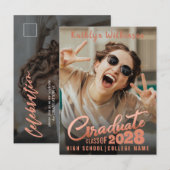 Moderne Roos Gold legant Script 2 Foto Afstuderen Uitnodiging Briefkaart (Voorkant / Achterkant)