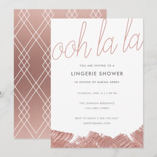 Moderne Roos Gold Lingerie Shower Invite Kaart (Voorkant / Achterkant)