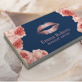 Moderne Roos Gold Lips Floral Makeup Artist Navy Visitekaartje