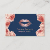 Moderne Roos Gold Lips Floral Makeup Artist Navy Visitekaartje (Voorkant)