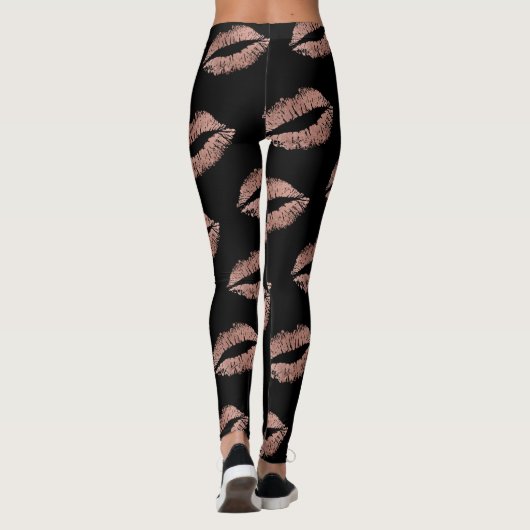 Moderne Roos Gold Lips Kiss Pattern Leggings (Achterkant)