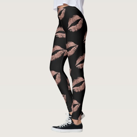 Moderne Roos Gold Lips Kiss Pattern Leggings (Links)