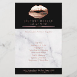 Moderne Roos Gold Lips Marble Beauty Salon Flyer