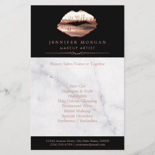 Moderne Roos Gold Lips Marble Beauty Salon Flyer