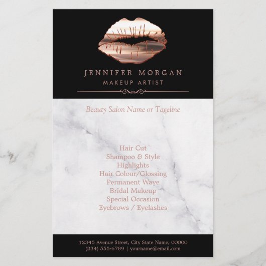 Moderne Roos Gold Lips Marble Beauty Salon Flyer (Voorkant)
