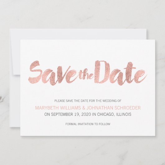 Moderne Roos Gold Love Save the Date Kaart (Voorkant)