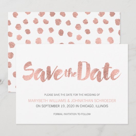 Moderne Roos Gold Love Save the Date Kaart (Voorkant / Achterkant)