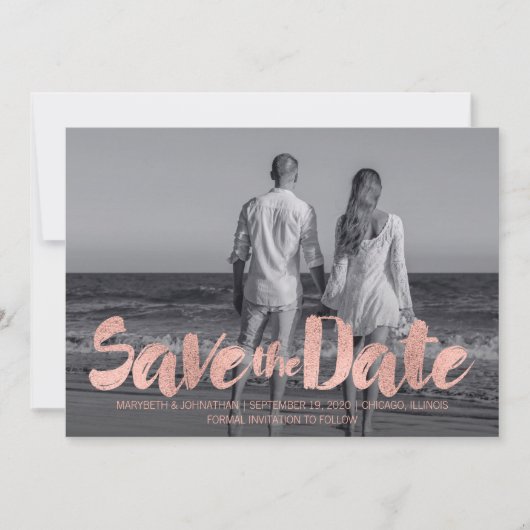 Moderne Roos Gold Love Save the Date Photo Card (Voorkant)