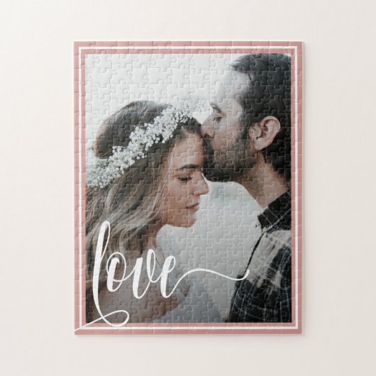 Moderne Roos Gold Love Script Photo Valentijnsdag Legpuzzel (Verticaal)