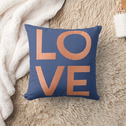 Moderne Roos Gold Love Typografie Blue Grey Kussen (Deken)