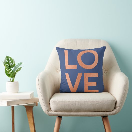 Moderne Roos Gold Love Typografie Blue Grey Kussen (Stoel)