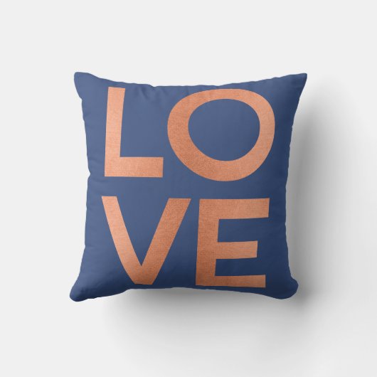 Moderne Roos Gold Love Typografie Blue Grey Kussen (Achterkant)