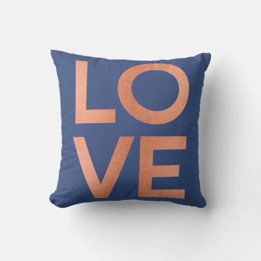 Moderne Roos Gold Love Typografie Blue Grey Kussen (Voorkant)