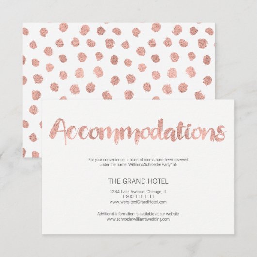 Moderne Roos Gold Love Wedding Accommodatie Card Informatiekaartje (Voorkant / Achterkant)