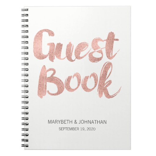 Moderne Roos Gold Love Wedding Guest Book Notitieb Notitieboek (Voorkant)
