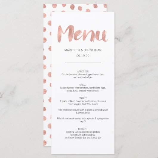 Moderne Roos Gold Love Wedding Menu Card (Voorkant / Achterkant)