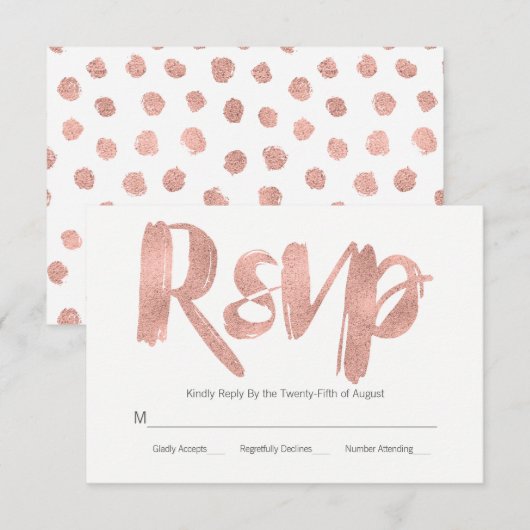 Moderne Roos Gold Love Wedding RSVP Kaart (Voorkant / Achterkant)