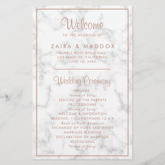 Moderne Roos Gold Marble Budget Wedding Programme Flyer (Voorkant)