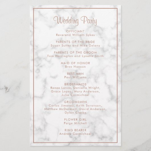 Moderne Roos Gold Marble Budget Wedding Programme Flyer (Achterkant)