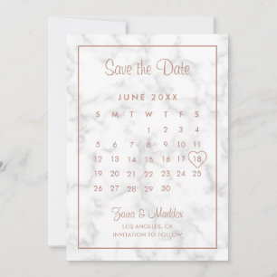 Moderne Roos Gold Marble Calendar Wedding Save The Date