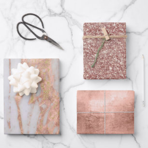 Moderne Roos Gold Marble Glitter Foil Inpakpapier Vel