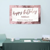 Moderne Roos Gold Marble Pastel Pink Happy Birthda Spandoek (Beurs)