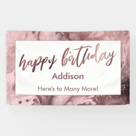 Moderne Roos Gold Marble Pastel Pink Happy Birthda Spandoek