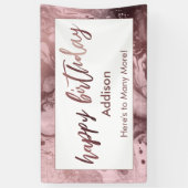 Moderne Roos Gold Marble Pastel Pink Happy Birthda Spandoek (Verticaal)