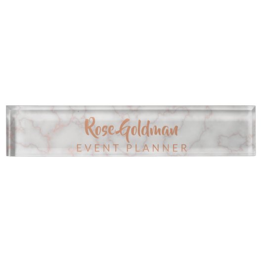 Moderne Roos Gold Marble Stone Luxury Naambordje (Voorkant)