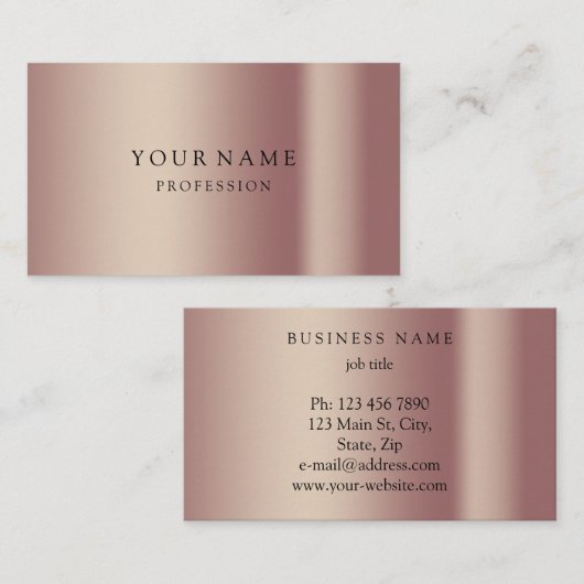 Moderne Roos Gold Minimale zijde Metallic White Visitekaartje (Voorkant / Achterkant)