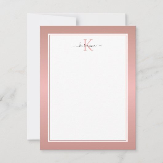 Moderne Roos Gold Monogram Chic Girly Note Card Notitiekaartje (Voorkant)
