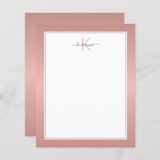 Moderne Roos Gold Monogram Chic Girly Note Kaart (Voorkant / Achterkant)