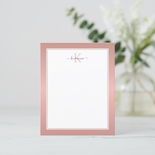 Moderne Roos Gold Monogram Chic Girly Note Kaart (Staand voorkant)
